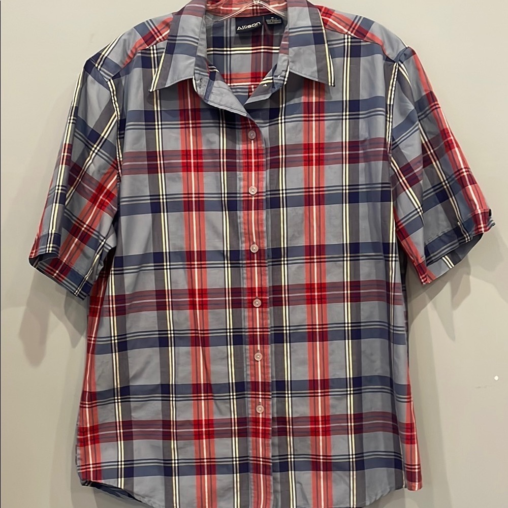 Vintage  Men's Red and Blue Plaid Shirt short sleeve preppy looks